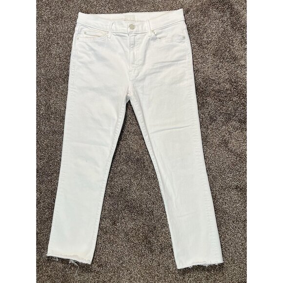 Mother Women’s The Rascal Crop Fray Jeans Size 30 White Stretch Mid Rise Zipper - Picture 4 of 16